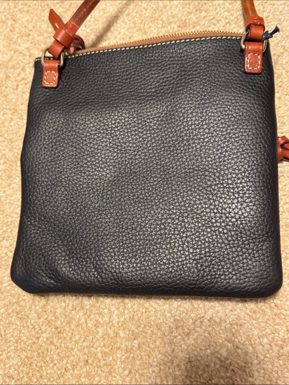 Dooney & Bourke Black Leather Raiders Crossbody with Brown Trim